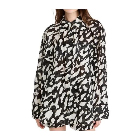 Nanushka Leora Top Animal Button Shirt Black White Women's Size Small